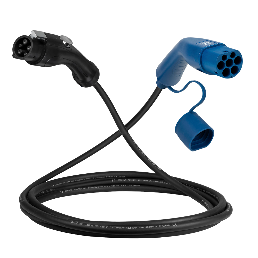 Tipo 1 - tipo 2 | 1 fase | 32a | 7,4kW cable de carga