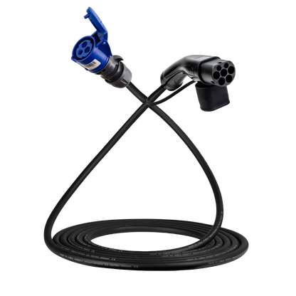 Cable adaptador tipo 2 (lado de la estación de carga) a toma de 3 polos 32A azul tipo CEE