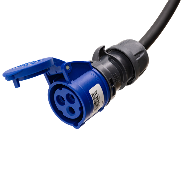 Cable adaptador tipo 2 (lado de la estación de carga) a toma de 16A 3 polos azul tipo comando
