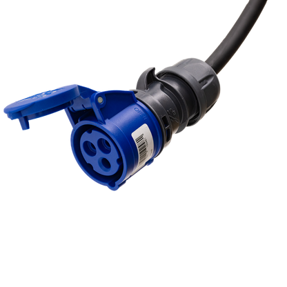Cable adaptador tipo 2 (lado de la estación de carga) a toma de 3 polos 32A azul tipo CEE