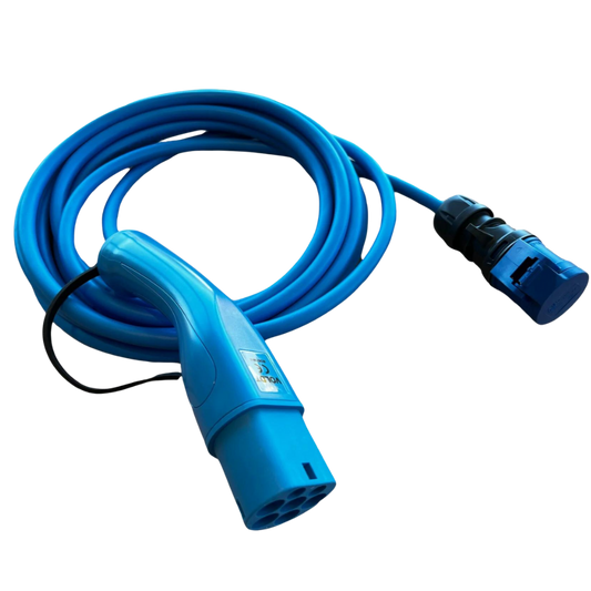 Cable adaptador tipo 2 (lado de la estación de carga) a toma de 3 polos azul tipo comando