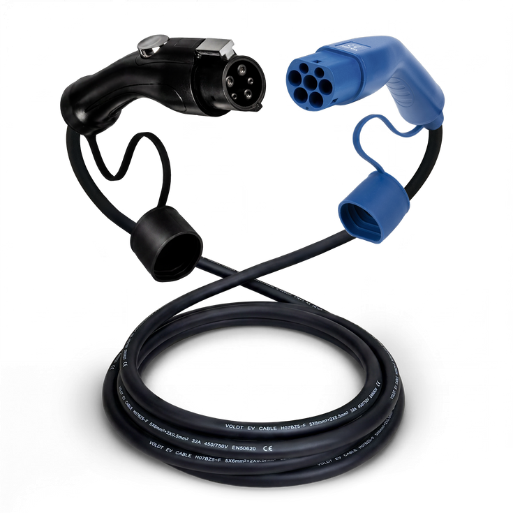 Tipo 1 - tipo 2 | 1 fase | 32a | 7,4kW cable de carga